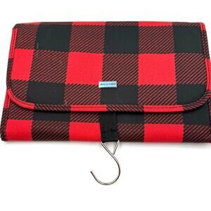 Jane Marie Buffalo Plaid Travel Jewelry Organizer Roll Red Black